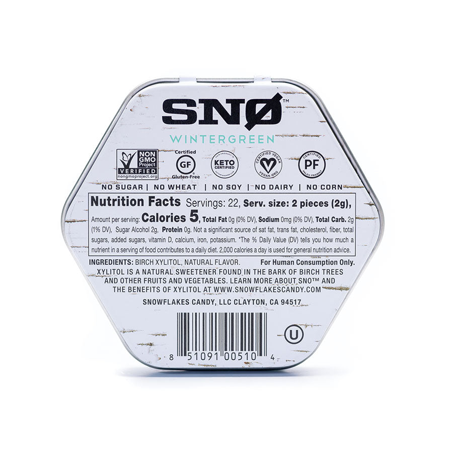 SNØ Wintergreen Xylitol Candy Chips Tin - Sugar Free